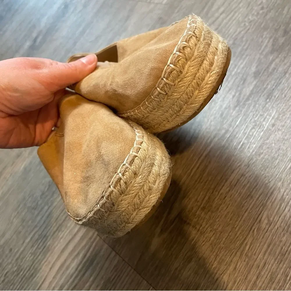 SAM EDELMAN Cherlene Tan Suede Platform Espadrille Slip Ons